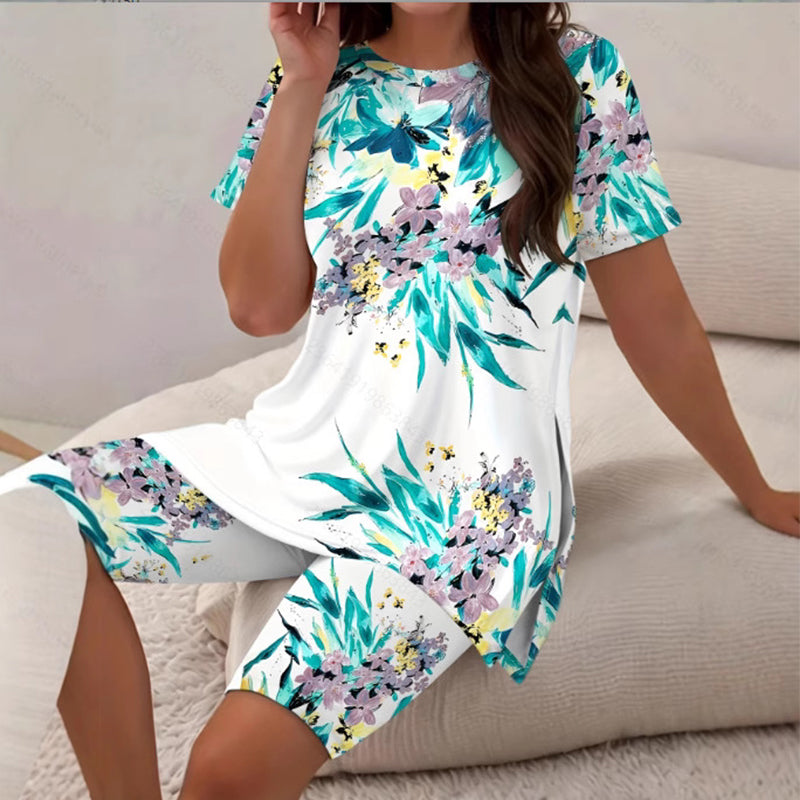 Ensemble femme à imprimé tournesol avec tunique longue et short