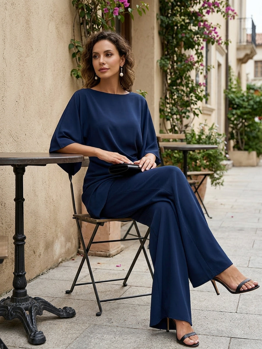 Ensemble femme drapé avec pantalon large fluide