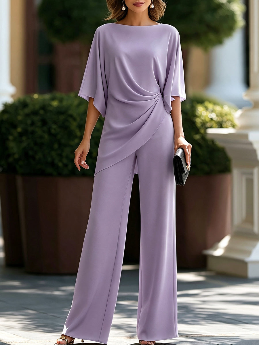 Ensemble femme drapé avec pantalon large fluide