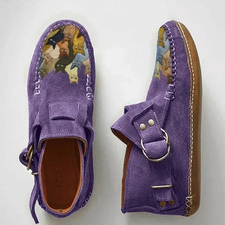 Mocassins femme imprimé chat à enfiler