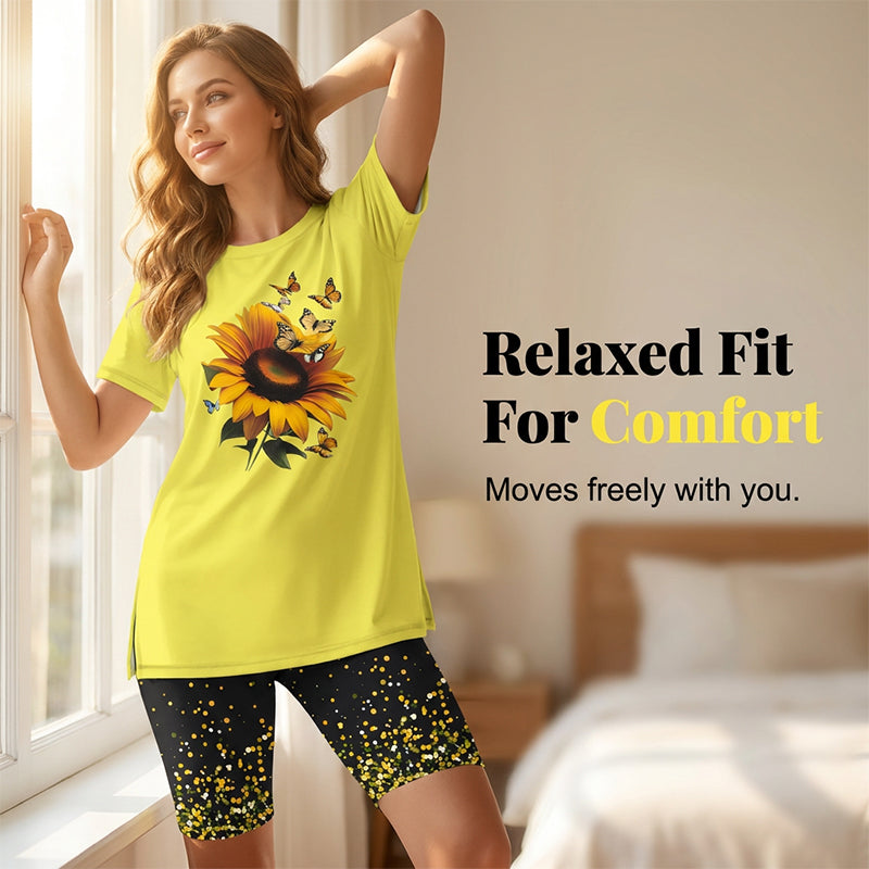 Ensemble femme à imprimé tournesol avec tunique longue et short