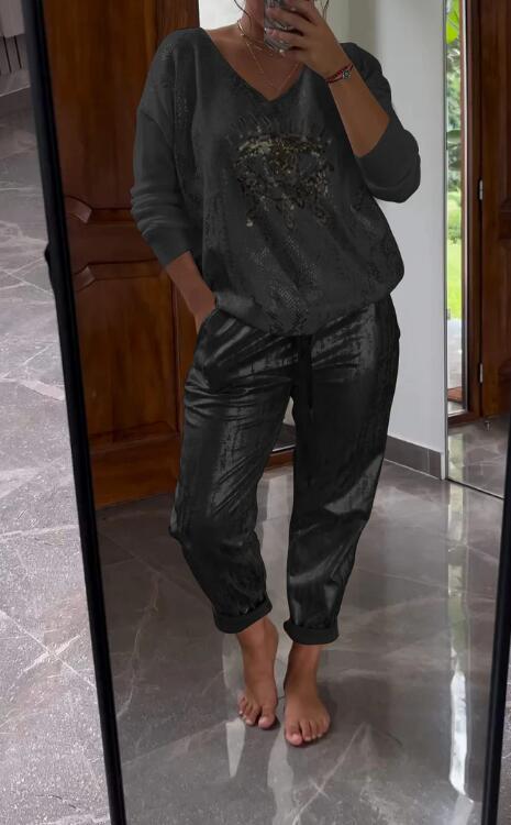 Ensemble Femme Chic 2 Pièces avec Détails Brillants