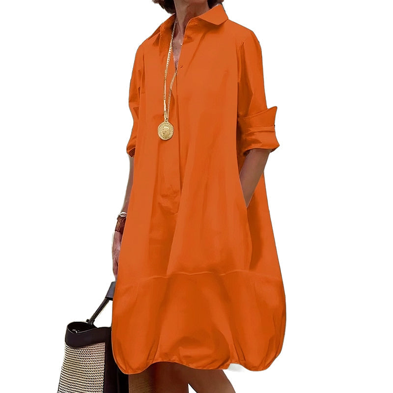 Robe chemise femme ample à manches retroussées