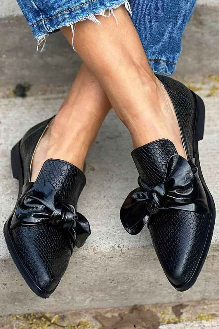 Mocassins femme à nœud brillant et bout pointu