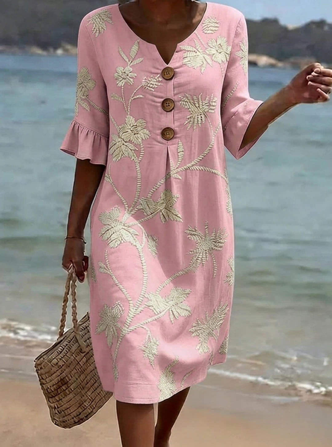 Robe femme en coton à imprimé floral et boutons
