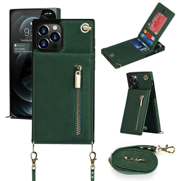 Housse iPhone en cuir avec porte-cartes zippé – Élégante, pratique et sécurisée