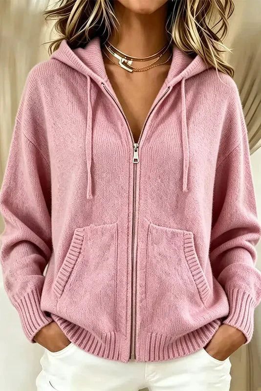 Cardigan femme zippé à capuche en maille douce