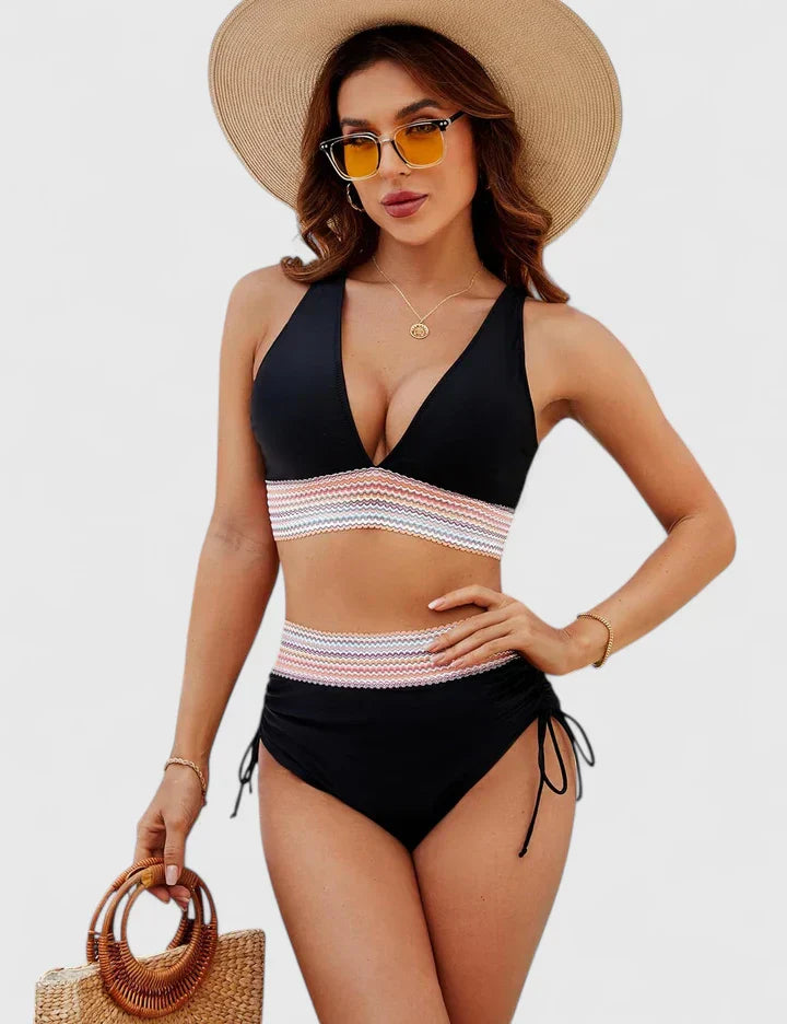 Bikini Deux Pièces Femme Halter Col V Bande Crochet Liens Latéraux