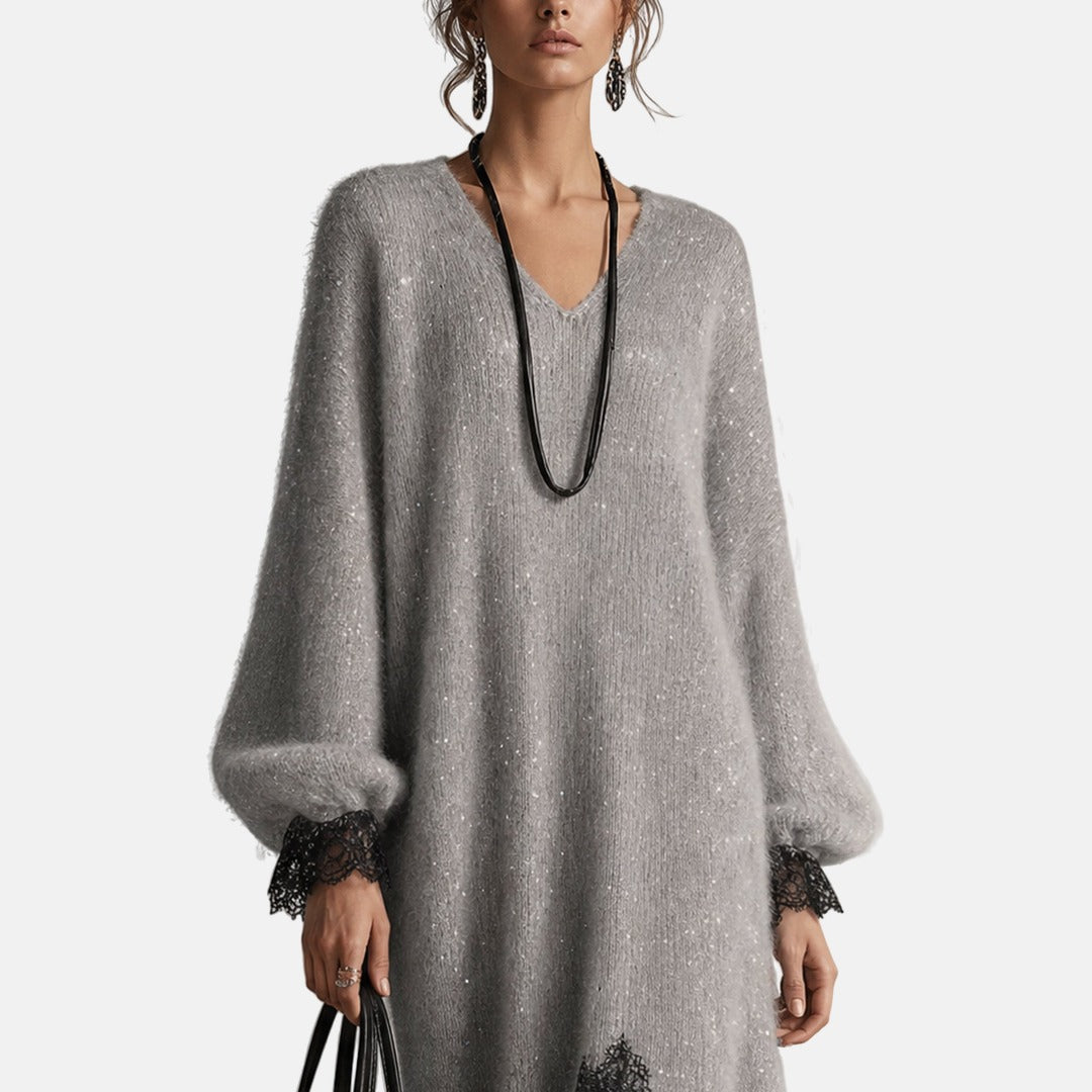 Robe femme en maille avec dentelle