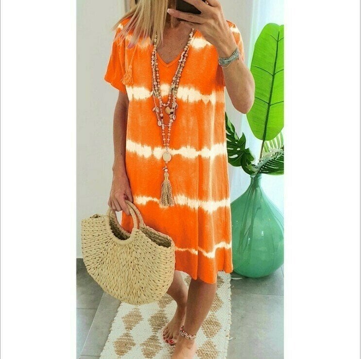 Robe t-shirt femme tie-dye à col V manches courtes