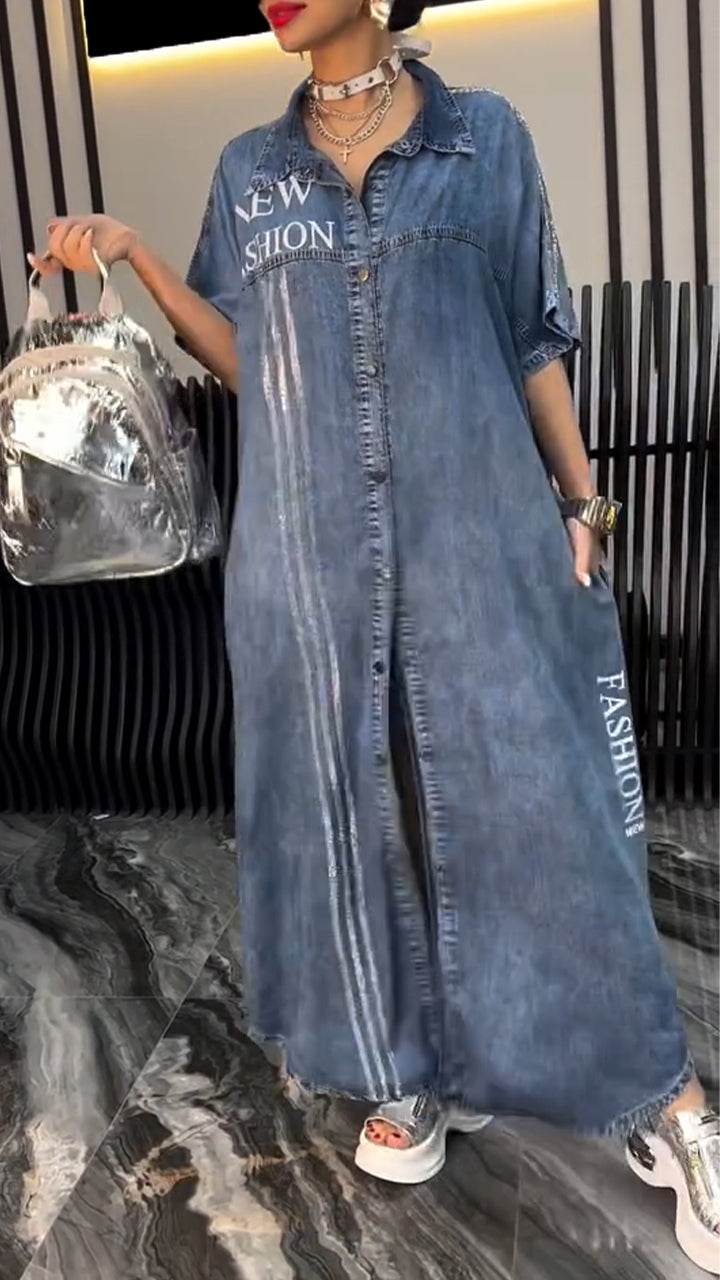 Robe Longue Femme Denim Tencel Boutonnée pour Été Confortable et Décontractée