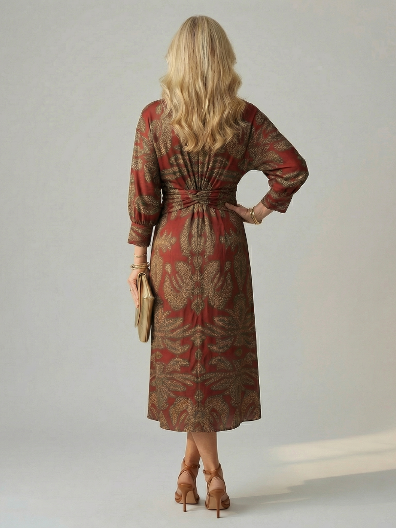 Robe Femme Midi Croisée Imprimée Taille Cintrée Élégante