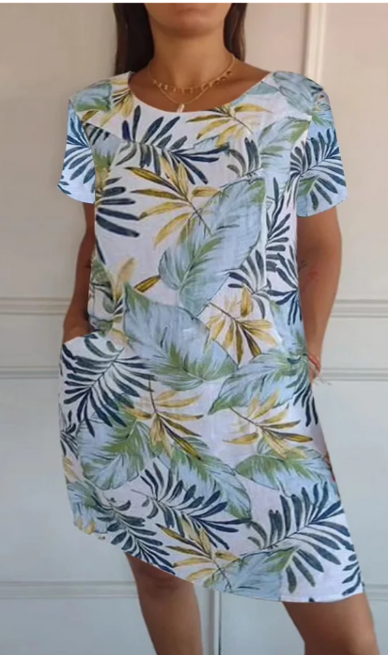 Robe femme fluide à imprimé végétal avec poches