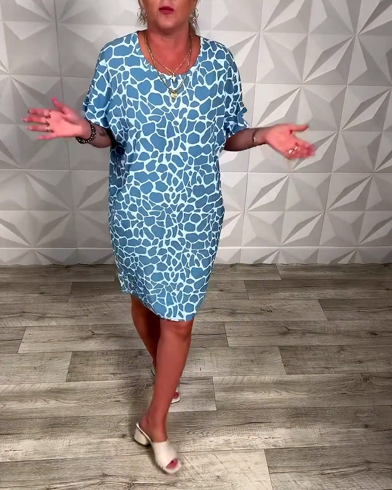 Robe Décontractée Femme à Coupe Droite et Col Rond