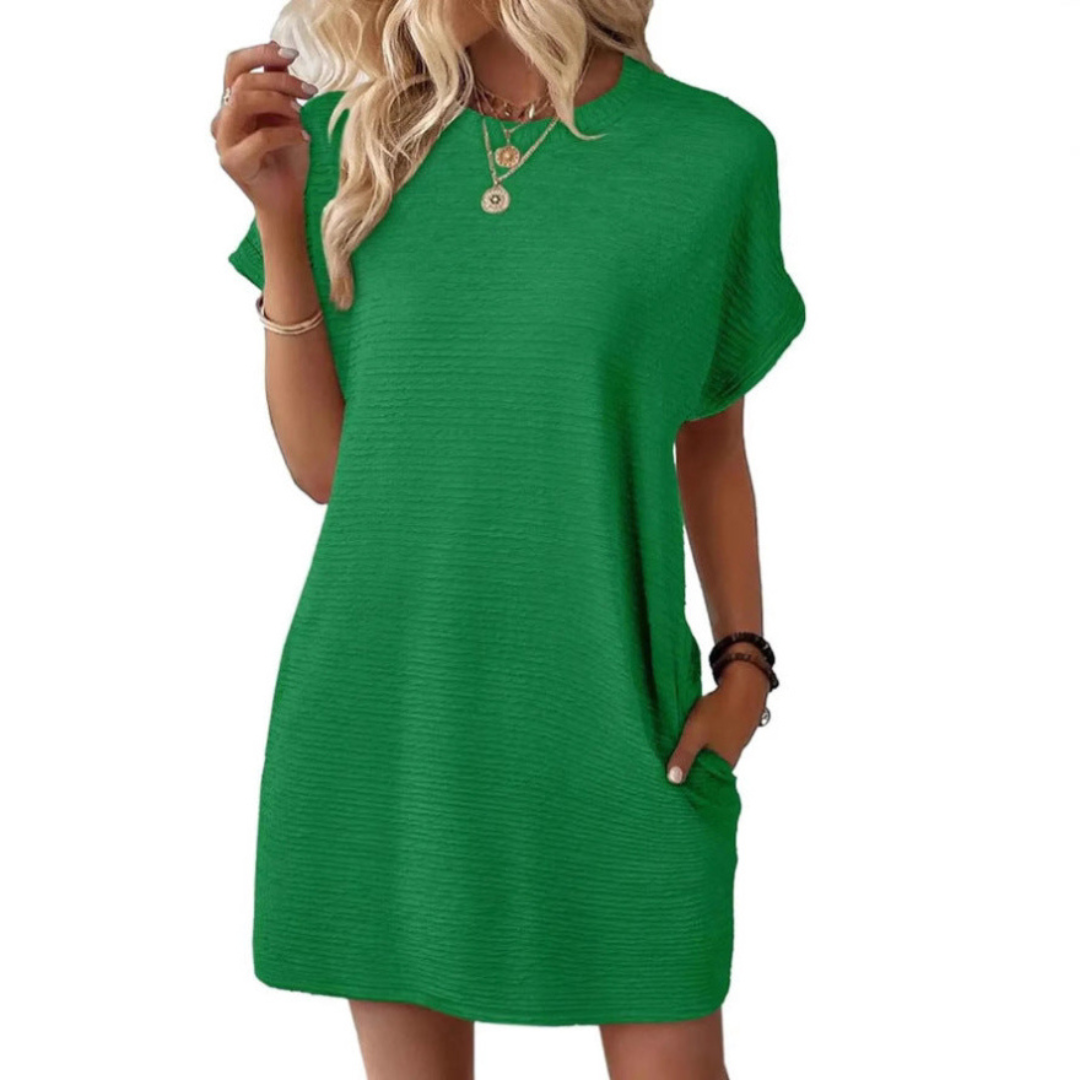Robe femme décontractée à col rond avec poches pratiques