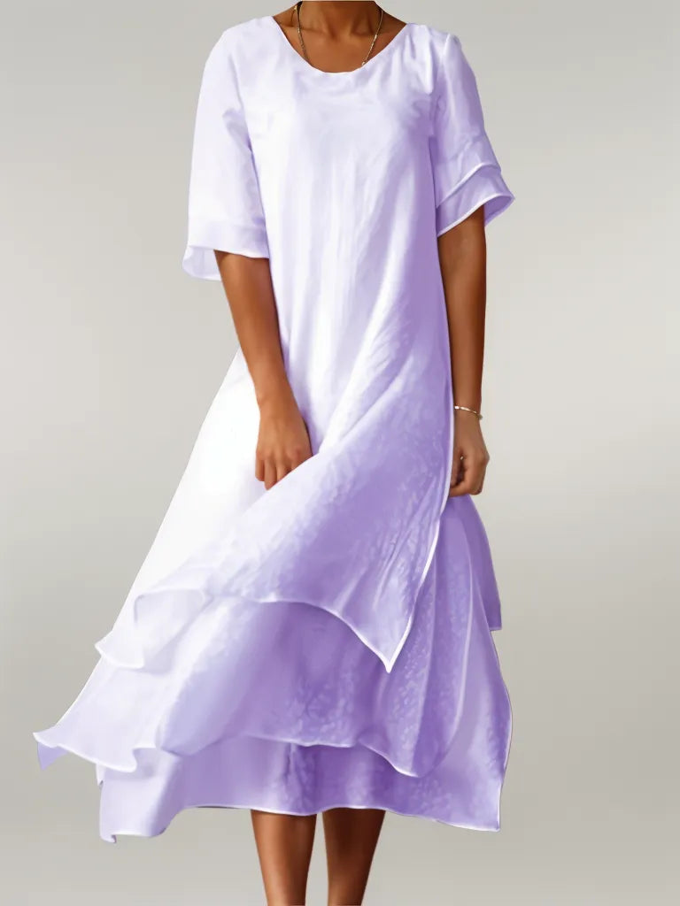Robe Longue Femme Fluide en Coton Col Rond pour Style Élégant et Léger Été