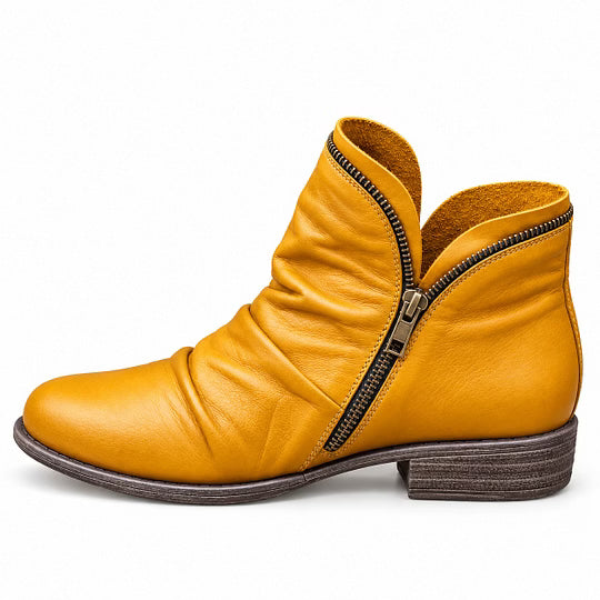 Bottines femme en similicuir à zip latéral et talon bas