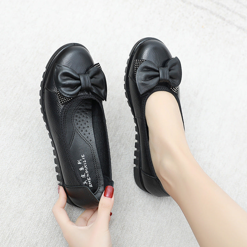 Ballerines femme à bout large avec nœud décoratif