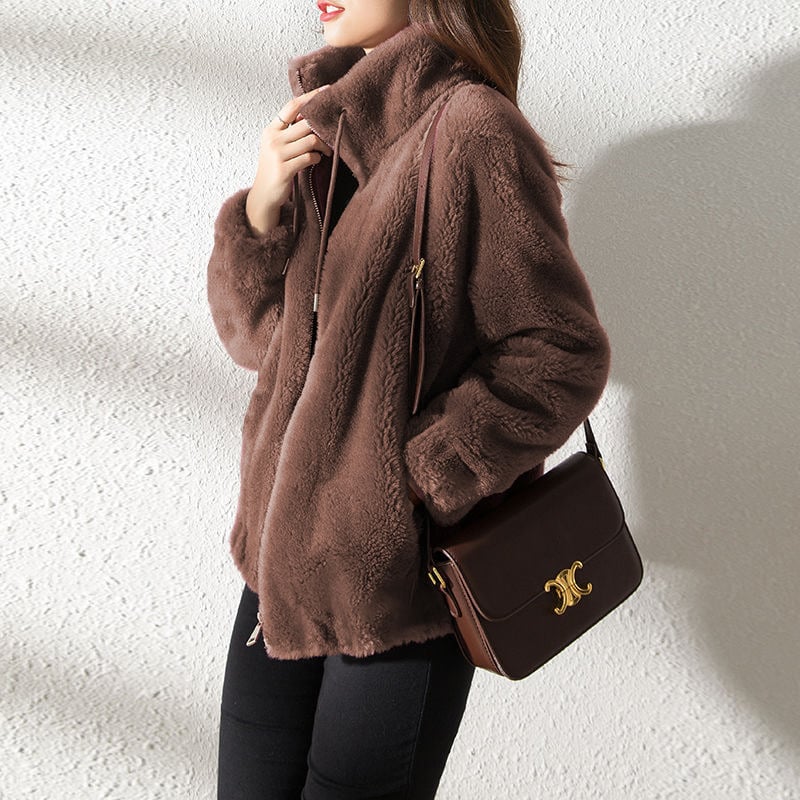 Veste polaire double face matelassée avec col montant – Chaude et confortable