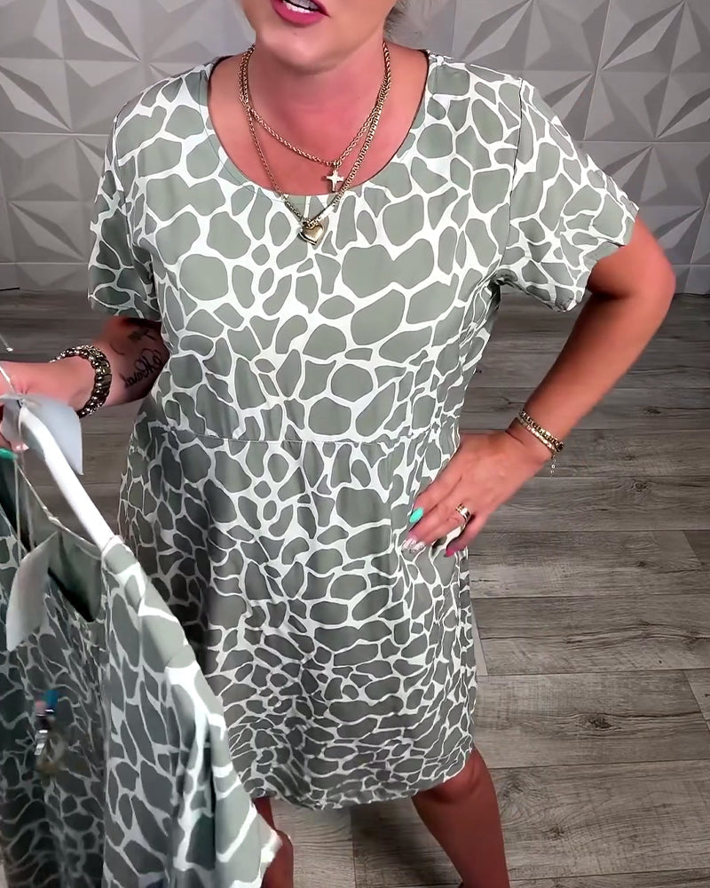 Robe Décontractée Femme à Coupe Droite et Col Rond