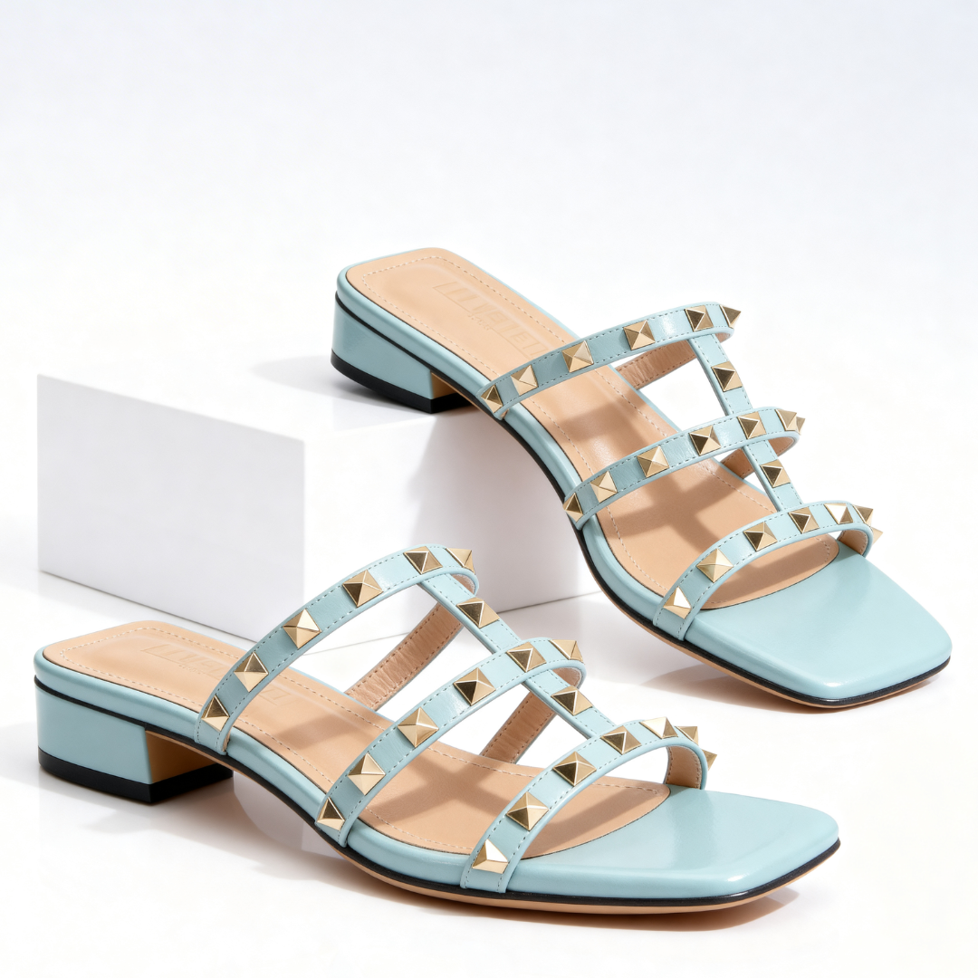 Sandales Femme Cloutées Talon Bloc Bout Carré Style Élégant Moderne