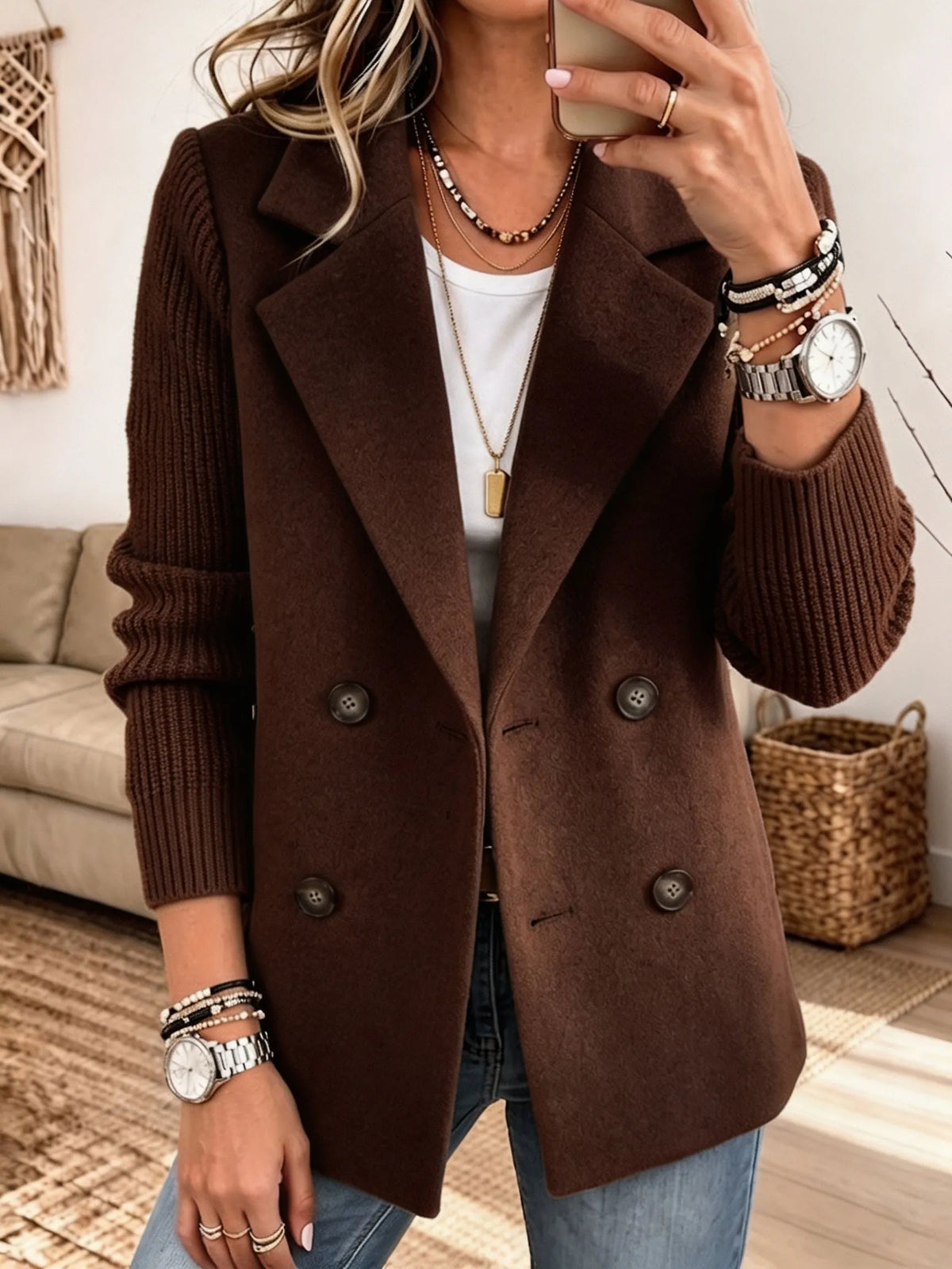 Veste femme chic avec manches en tricot côtelé
