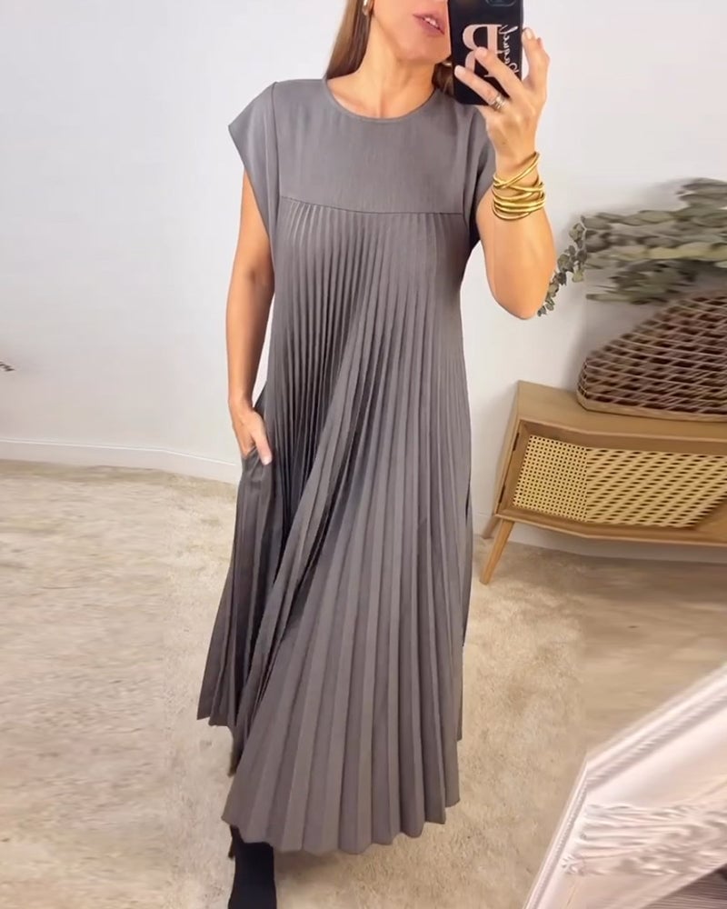 Robe Longue Plissée pour Femme – Coupe Fluide avec Poches et Tissu Confortable