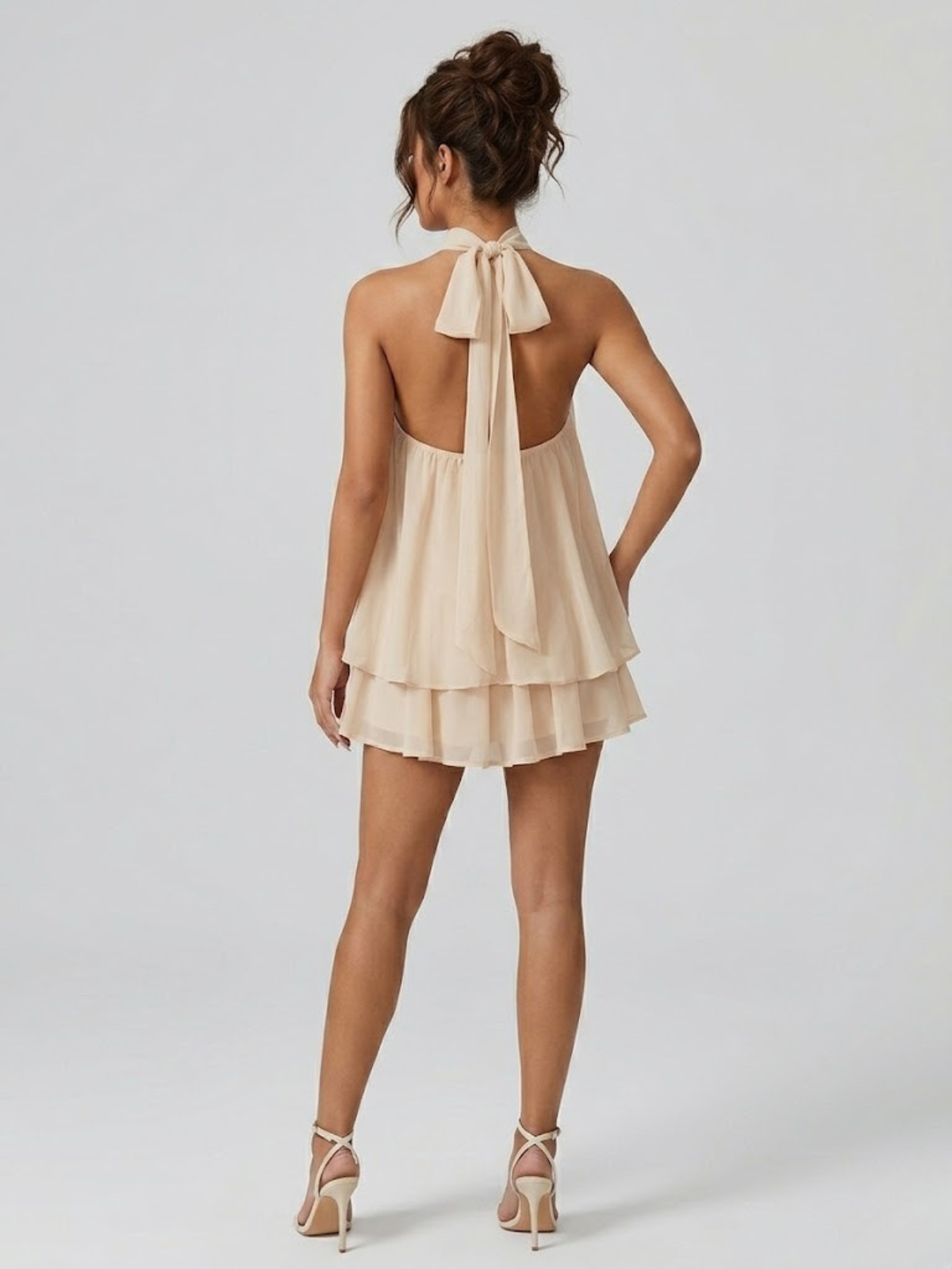 Robe Courte Femme Dos Nu Col Halter – Robe Volantée Été