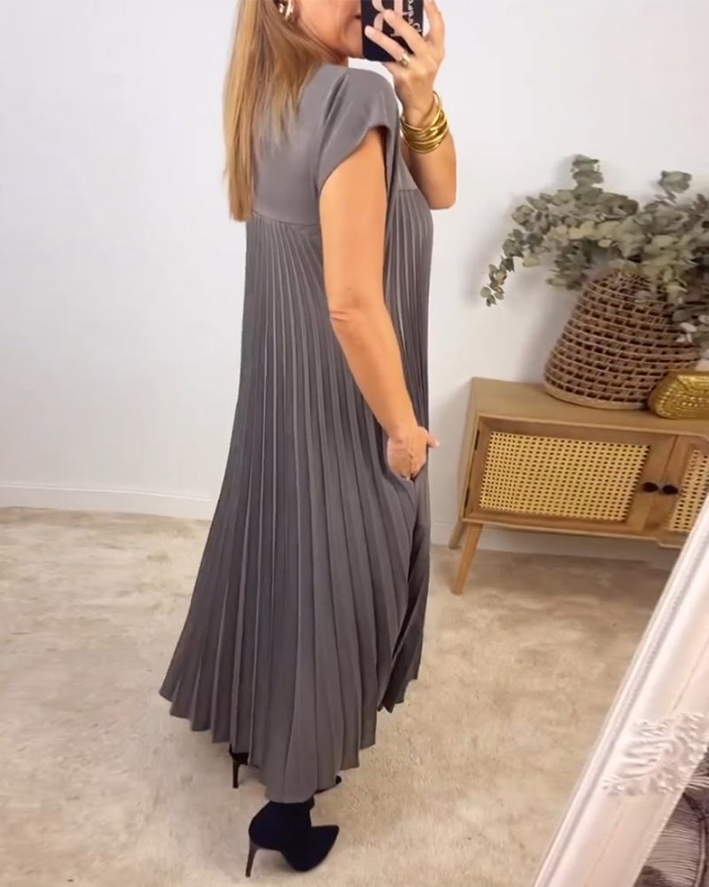 Robe femme longue fluide sans manches col rond avec poches – décontractée