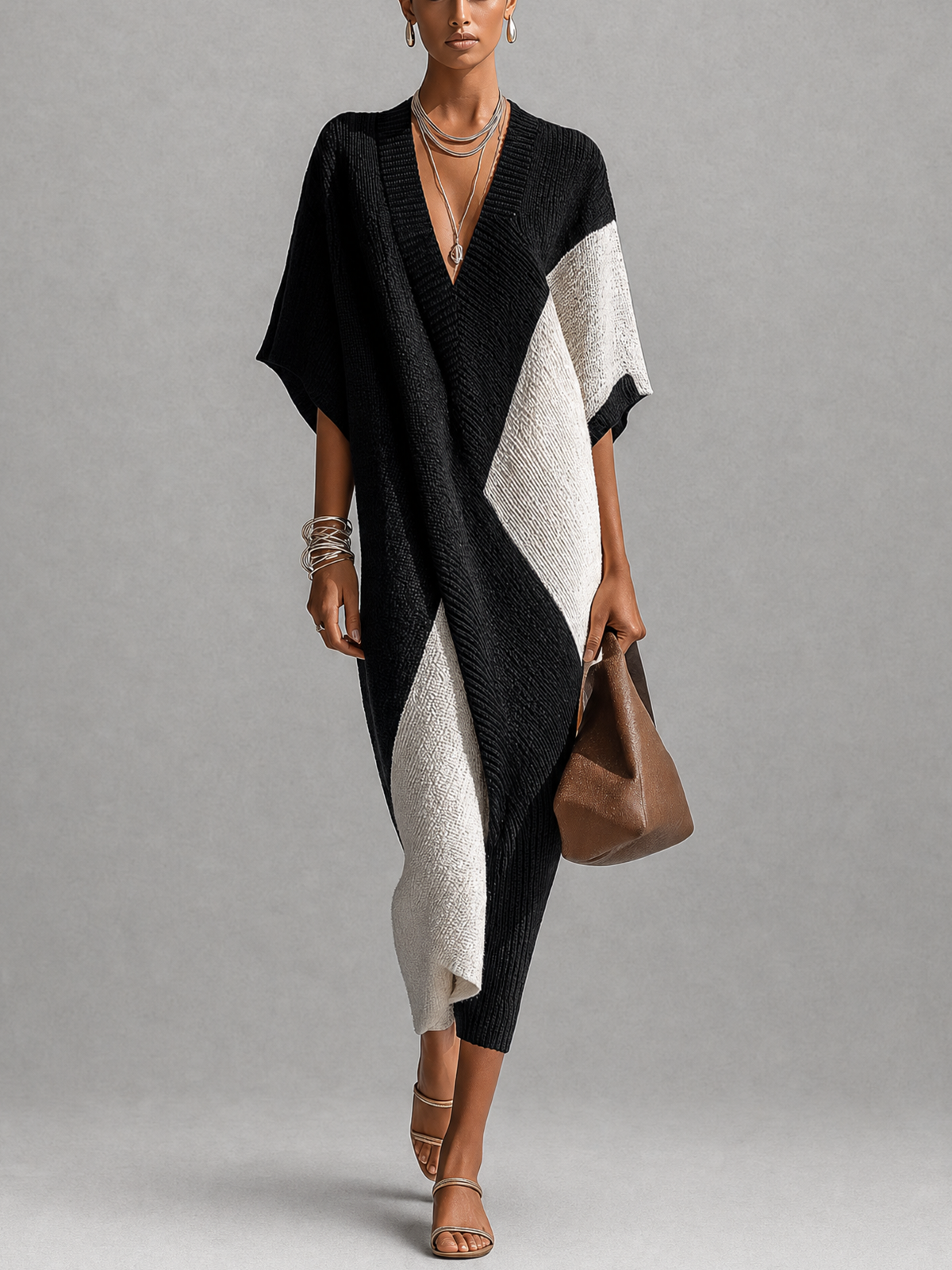Robe midi femme en maille à coupe portefeuille