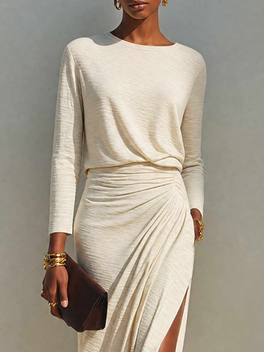 Robe longue femme drapée avec fente latérale