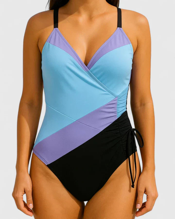 Maillot de Bain Femme Une Pièce Rayé Sculptant Décolleté V Élégant Été
