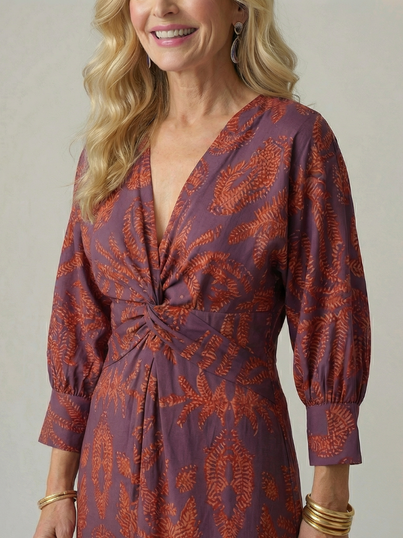 Robe Femme Midi Croisée Imprimée Taille Cintrée Élégante