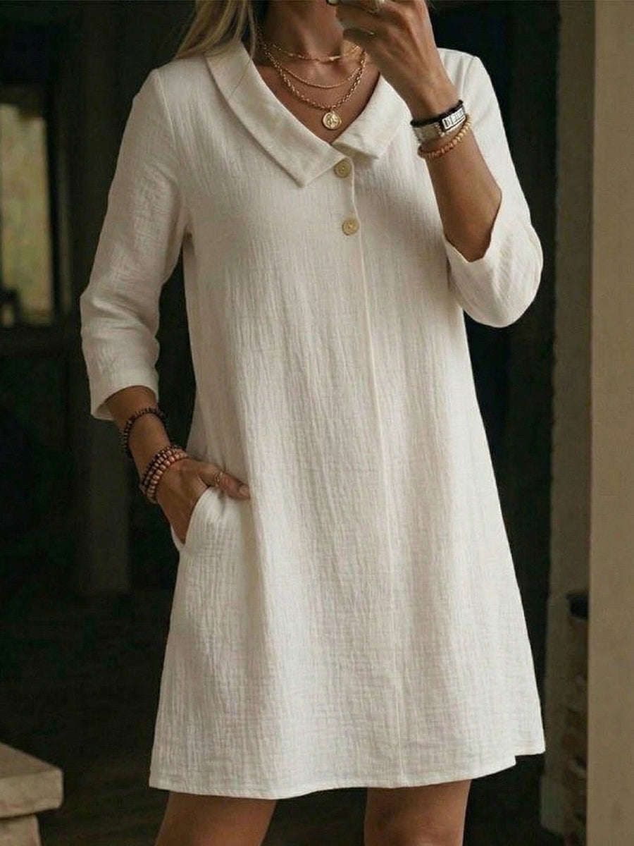 Robe Femme Décontractée à Col Rabattu et Coupe Fluide