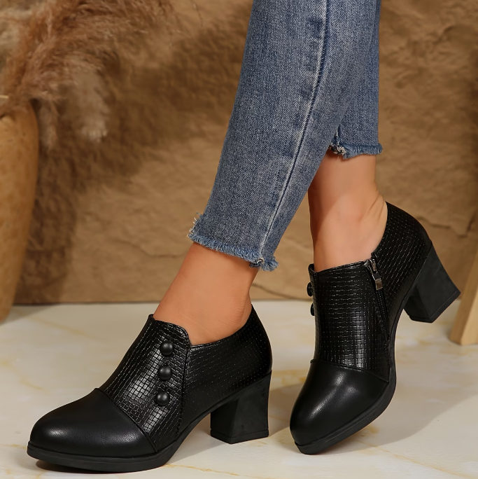 Escarpins femme à talon bloc et fermeture zippée