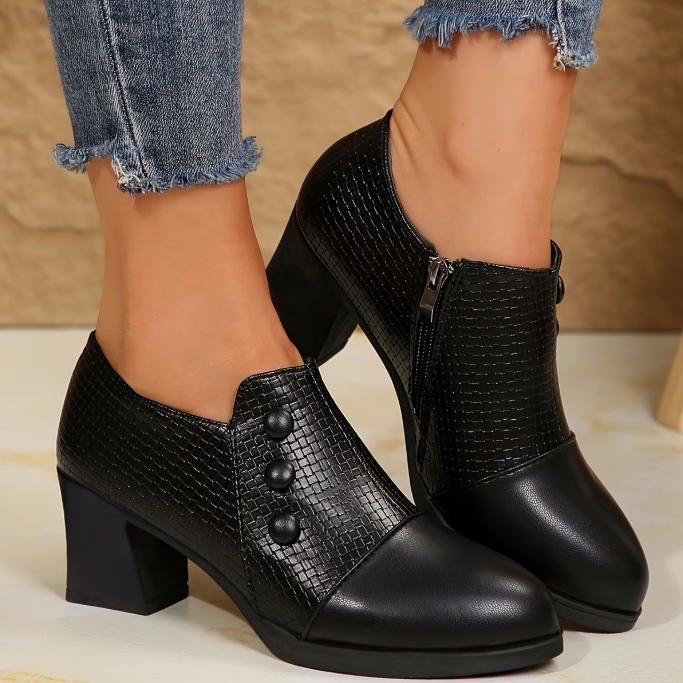 Escarpins femme à talon bloc et fermeture zippée