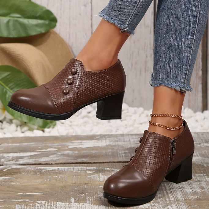 Escarpins femme à talon bloc et fermeture zippée
