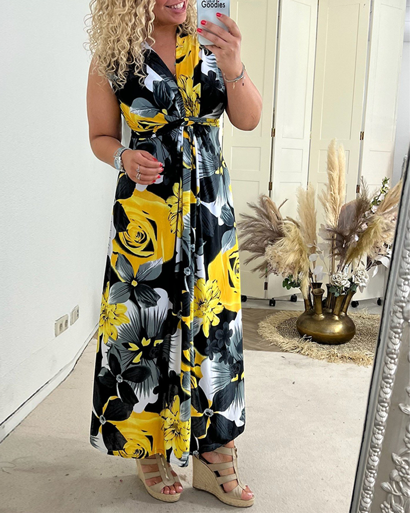 Robe Femme Maxi Florale Sans Manches Coupe Fluide Élégante