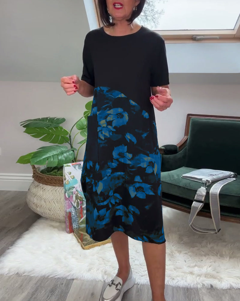 Robe Femme Décontractée Patchwork Floral Coupe Droite Confort