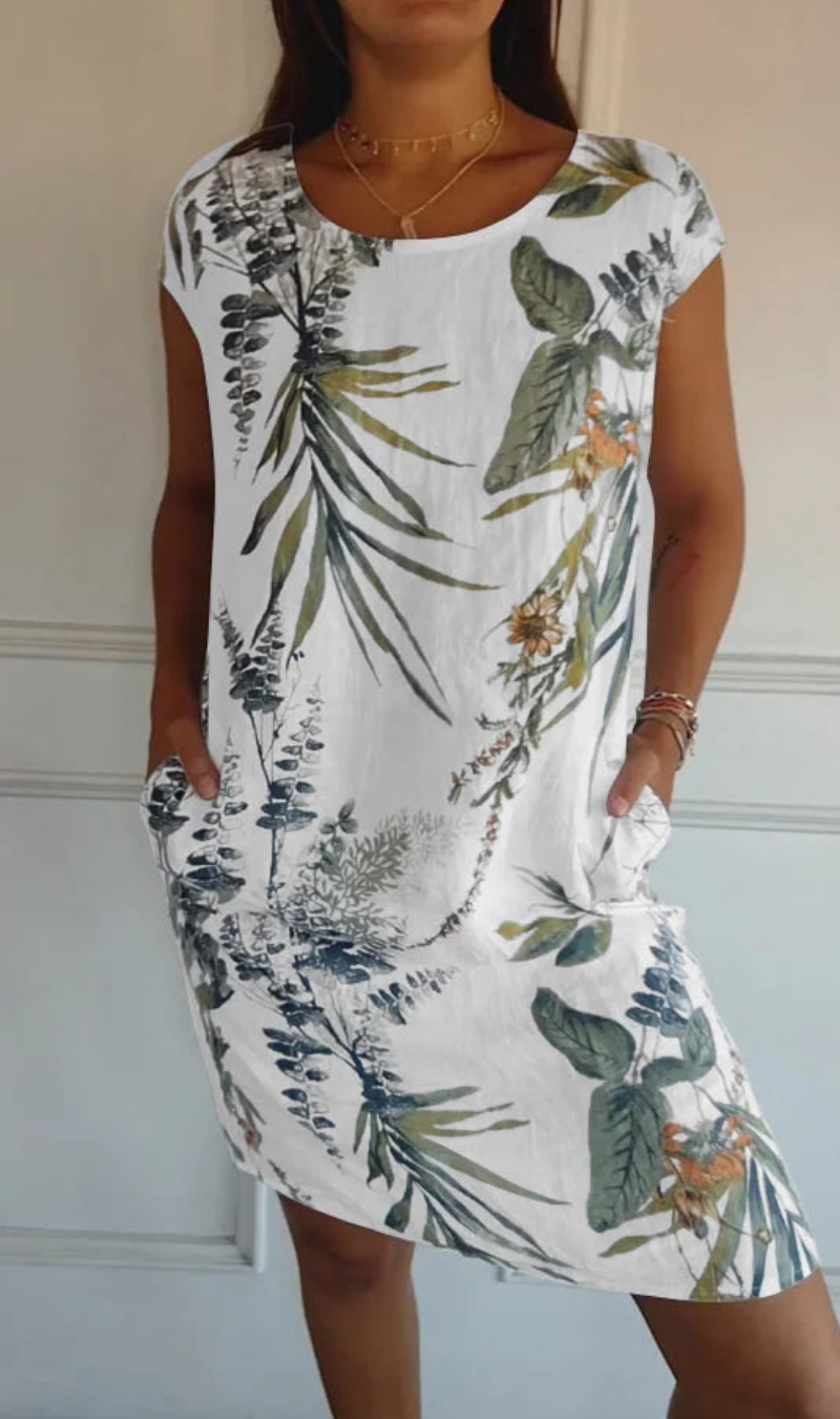 Robe femme fluide à imprimé végétal avec poches