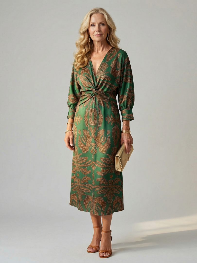 Robe Femme Midi Croisée Imprimée Taille Cintrée Élégante