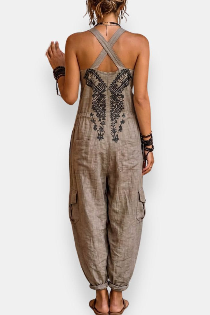 Combinaison femme bohème brodée avec poches pratiques