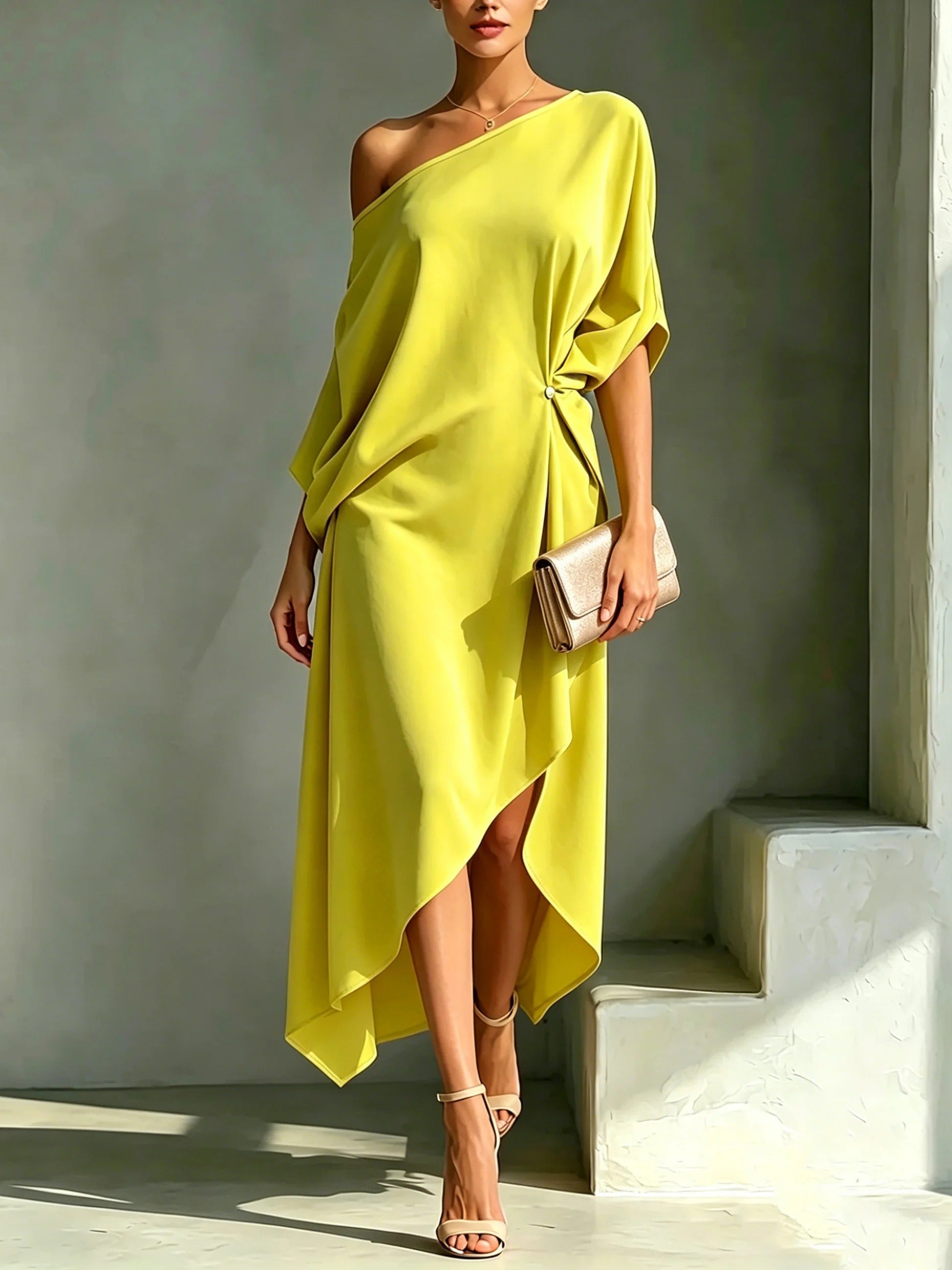 Robe Midi Asymétrique Élégante à Une Épaule