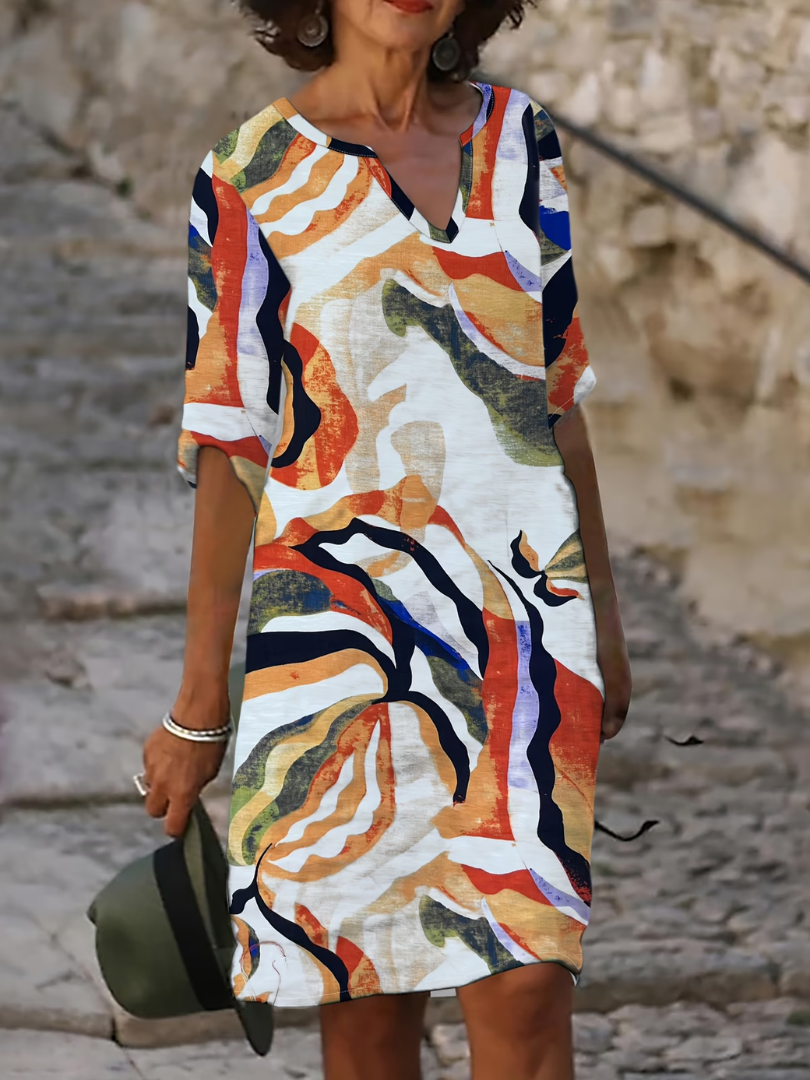 Robe d'été femme à imprimé abstrait et col V décontracté