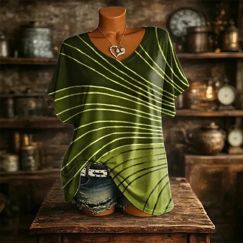 T-shirt femme à col V avec imprimé abstrait