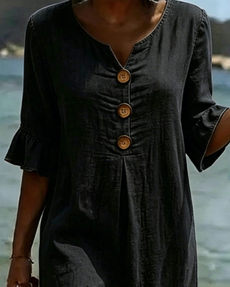 Robe Femme Denim Fluide Manches Volantées Élégante Été
