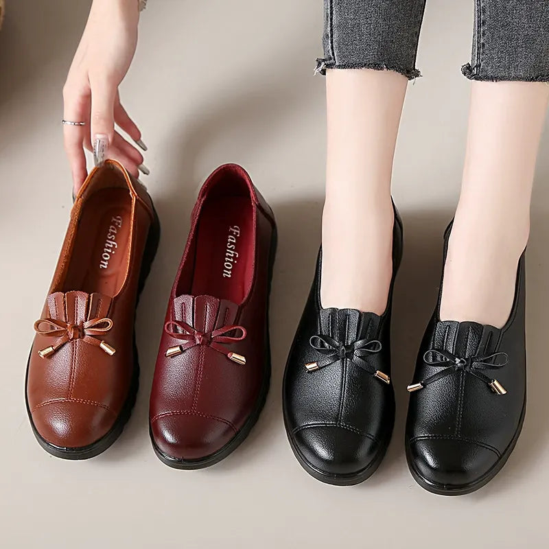 Mocassins femme confortables à nœud et semelle plateforme