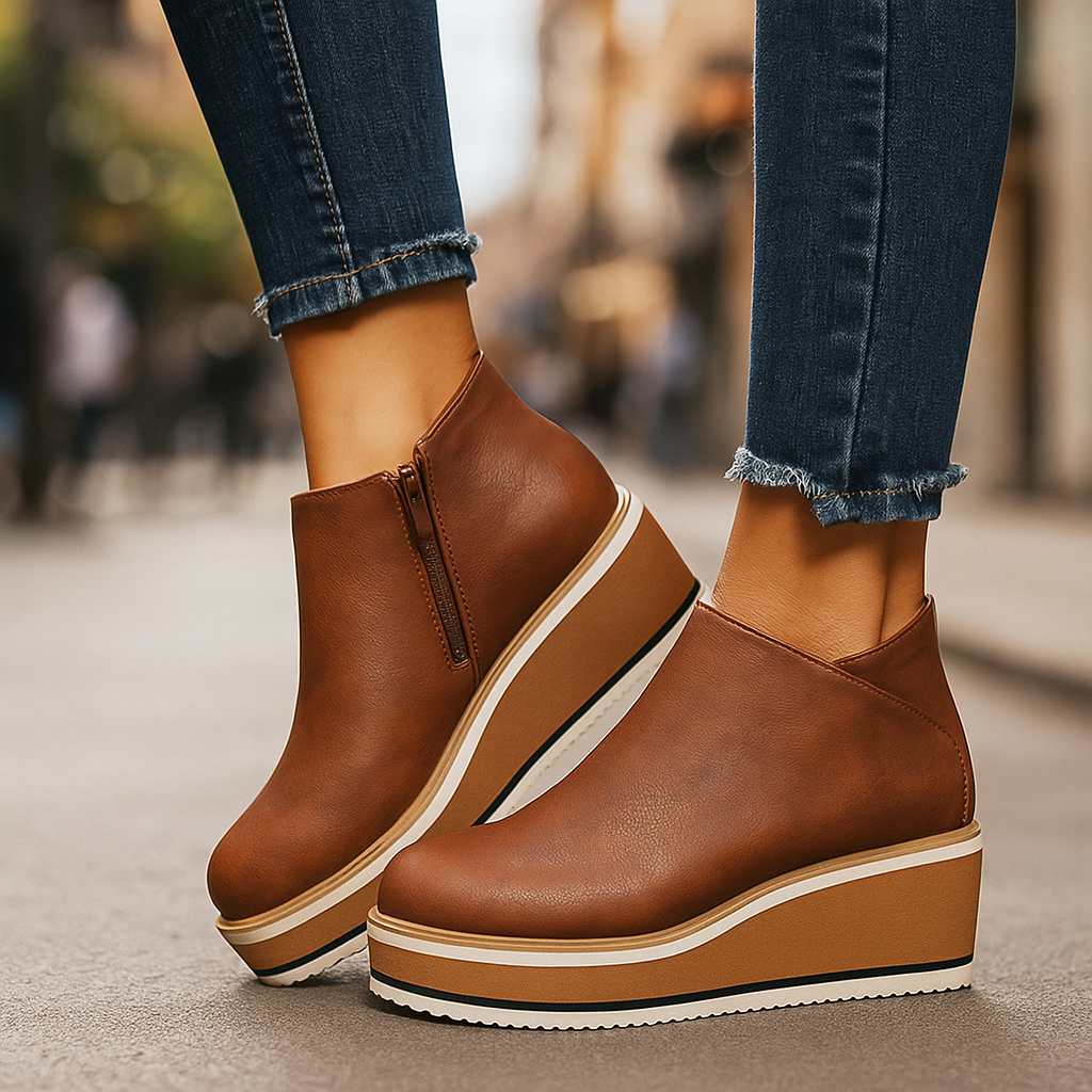 Bottines femme compensées à zip latéral