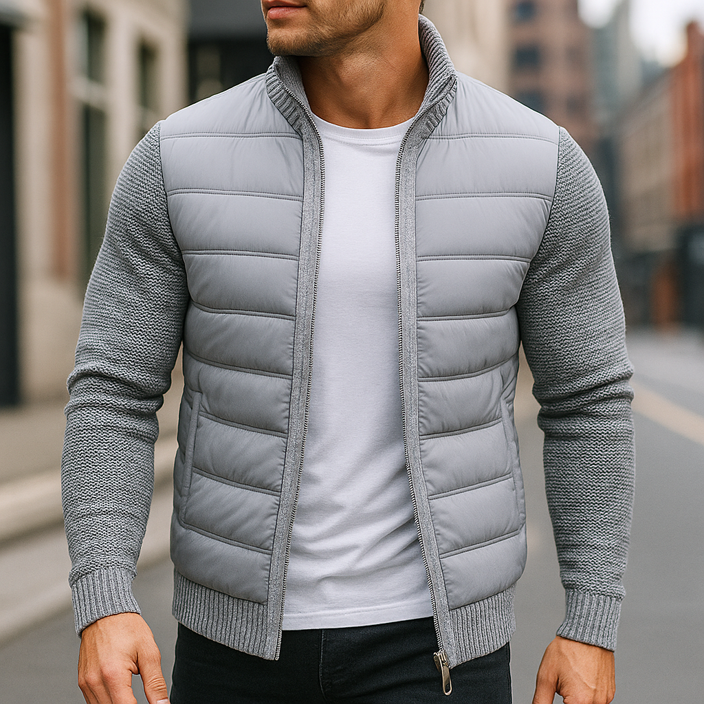 Veste matelassée homme à manches en maille et col montant
