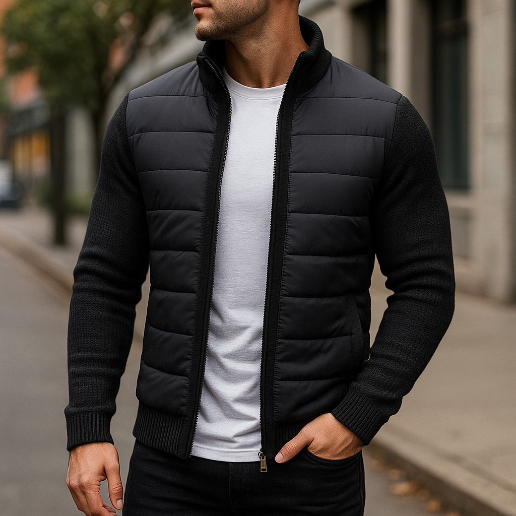 Veste matelassée homme à manches en maille et col montant
